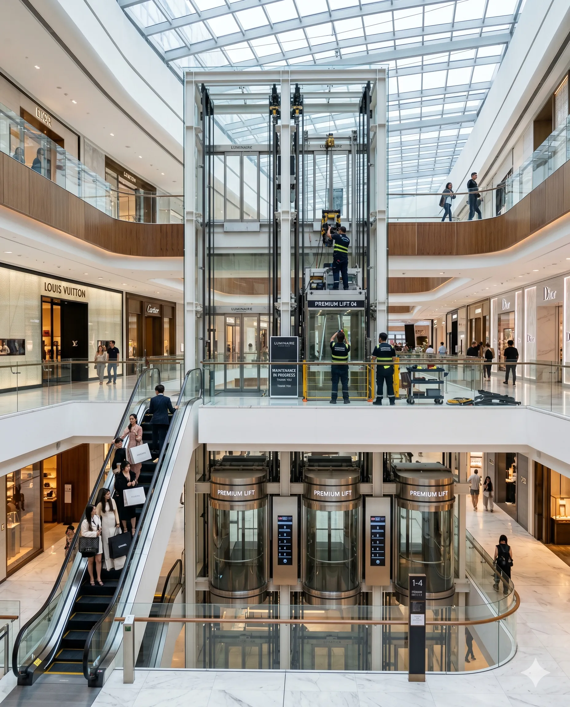 Shopping mall elevator maintenance